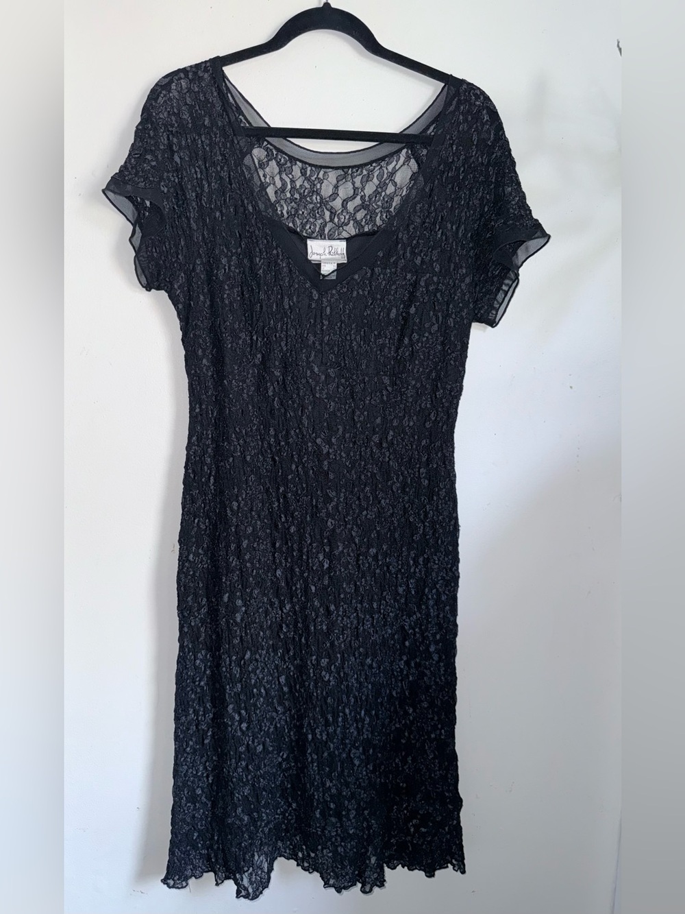 Joseph Ribkoff Black Lace V-Neck Dress Vintage Size 16